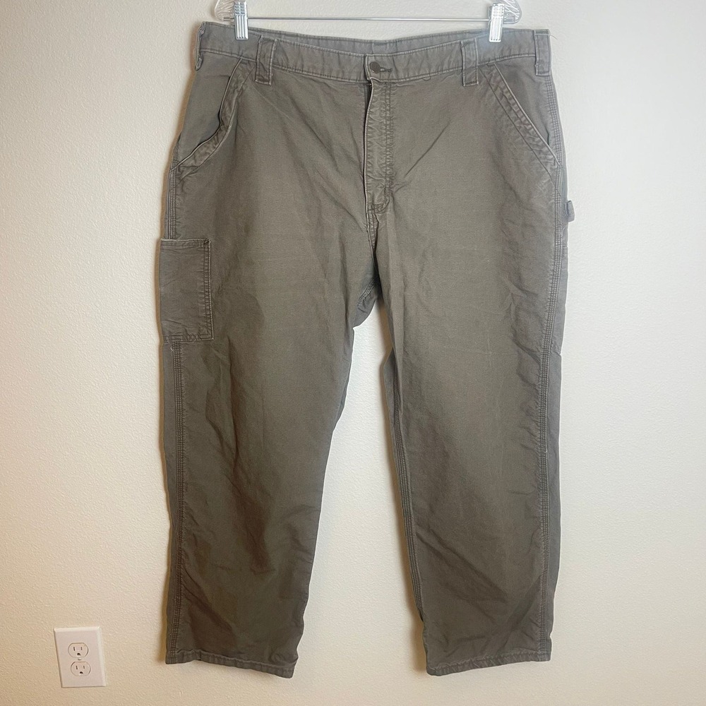 Carhartt Mens Work Pants Khaki Relaxed Fit Dungaree Utility Carpenter 40x28 - Picture 2 of 9